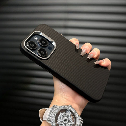 iPhone 14 Plus Shock Absorb Aramid Carban Pattern Slim Soft Case - Black / Grey